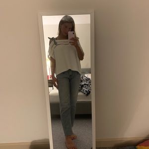 Maeve by anthro gingham ribbon sleeve sweater